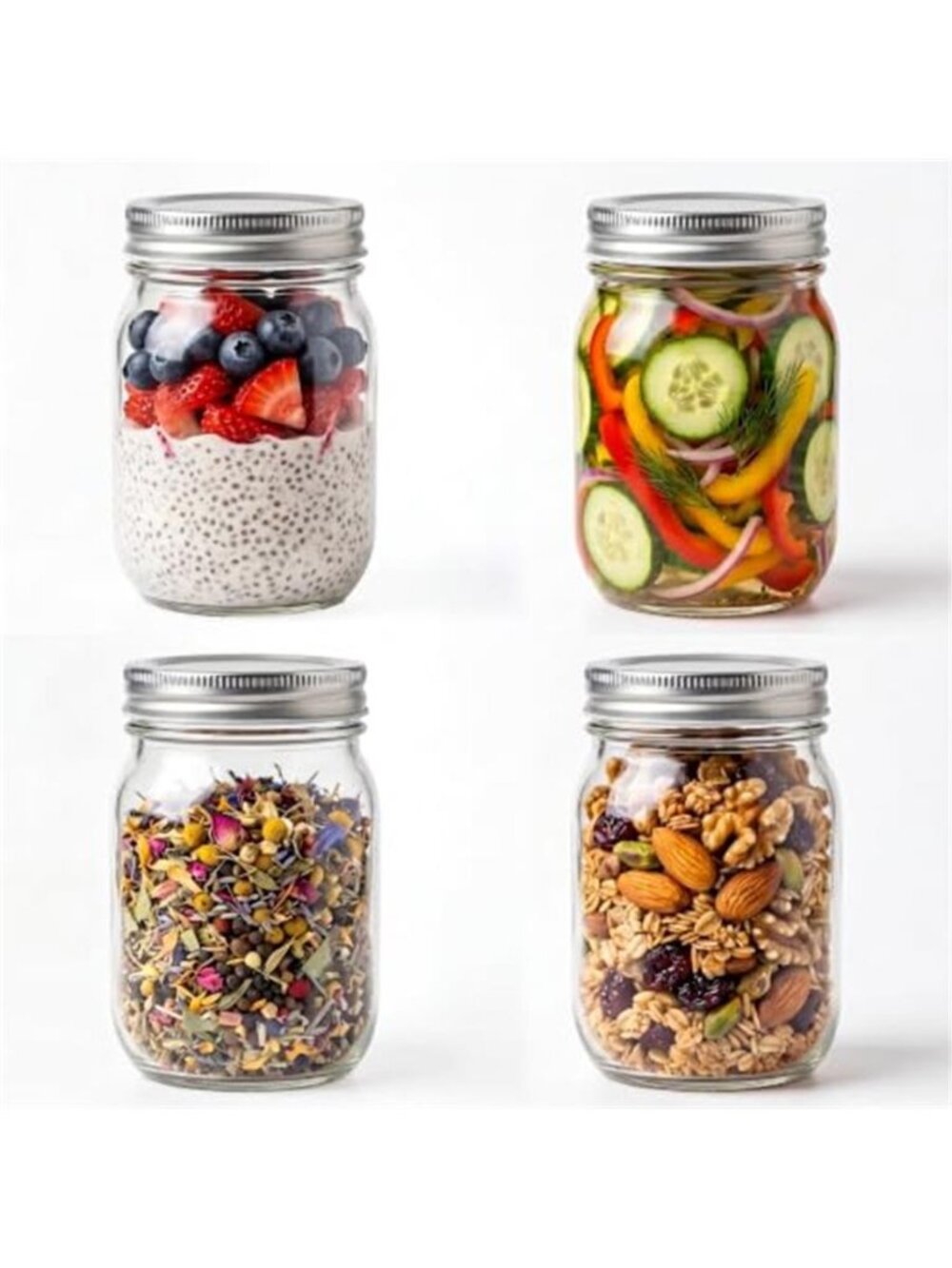 Glass Regular Mouth Mason Jars, 16 oz Clear Glass Jars with Silver Metal Lids